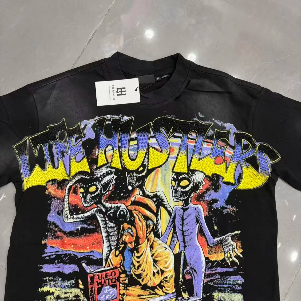 New fashion brand LIFE HUSTLERS Y2K hot stamping hole Men Women T-shirt Streetwear 100% Cotton Loose Round Neck Top Tees