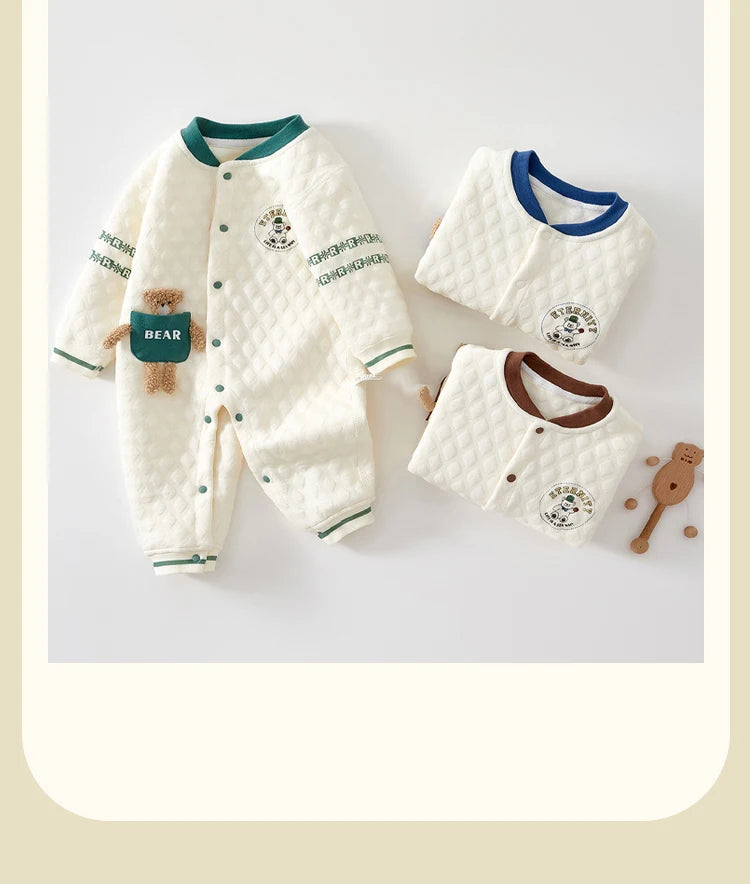 Baby Clothes for Autumn, Class A, Boys' Full-Month Outfit, One-Piece Romper, Baby Thermal Interlayered Warm Newborn Bodysuit