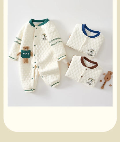 Baby Clothes for Autumn, Class A, Boys' Full-Month Outfit, One-Piece Romper, Baby Thermal Interlayered Warm Newborn Bodysuit