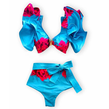 New Sexy Brazilian Bikini Set Ruffle Swimwear Women Push Up Swimsuit High Waist Print Floral Bathing Suit Biquini Female