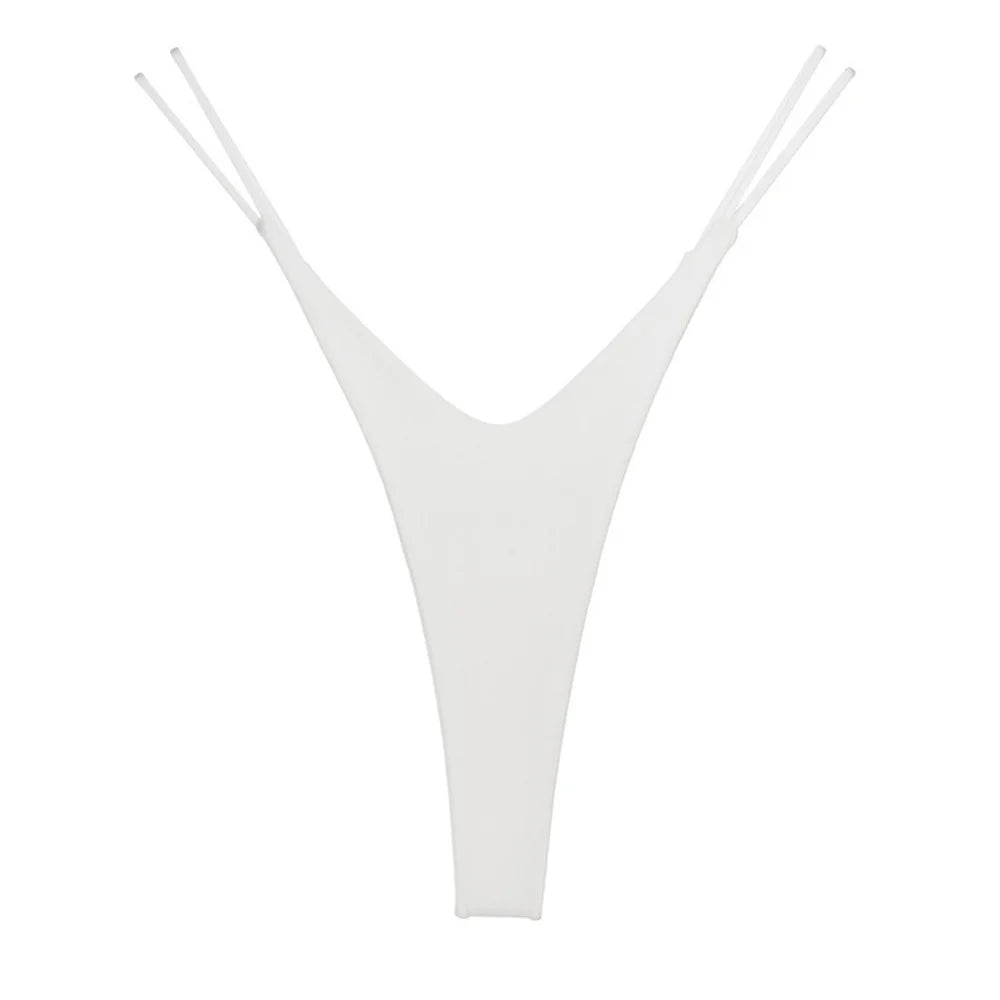 2PCS Sexy High Cut Double-layer Cotton Thong Women's Bikini Bottom Brief G-string Underwear with Elastic Thin Double Belt