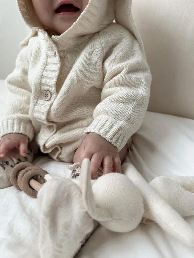 Bunny Ear Hooded Knit Baby Romper