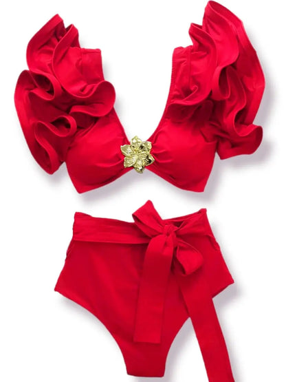 New Sexy Brazilian Bikini Set Ruffle Swimwear Women Push Up Swimsuit High Waist Print Floral Bathing Suit Biquini Female