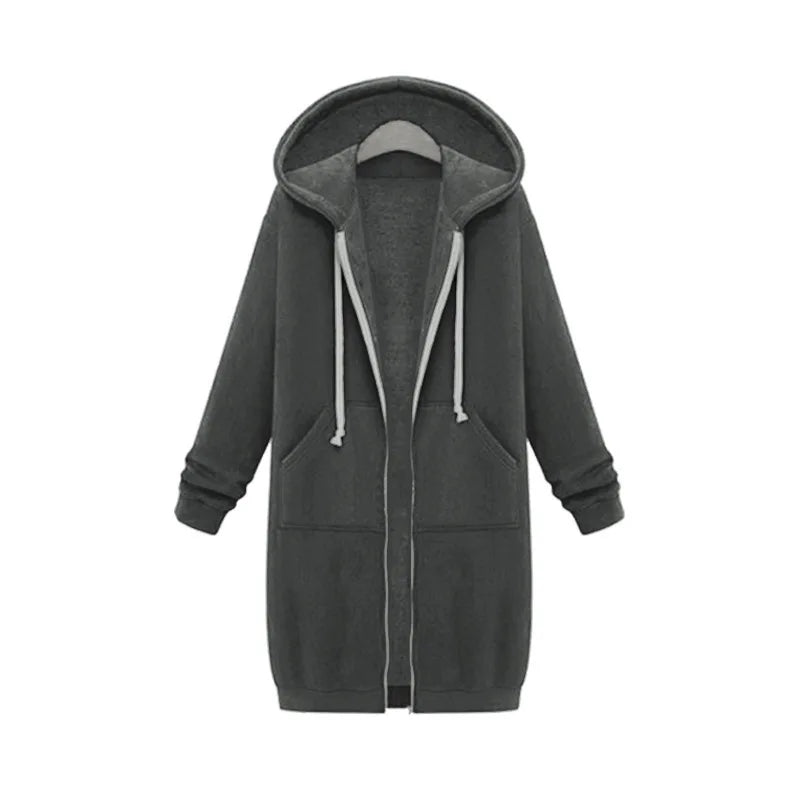 Solid Color Pocket Long Sweatshirt Coat