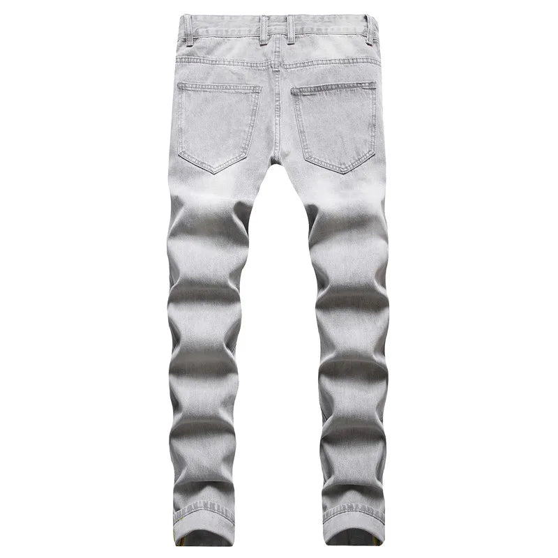 Light Gray Ripped Straight Jeans