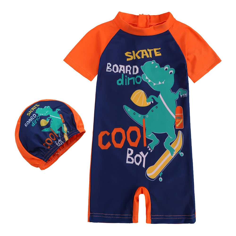 2025 Toddler Children Swimwear Suit Print UV Kids Boys Girls Summer Beach Clothes 2Pcs Cap+Bathing Swimming Diving Swimsuit