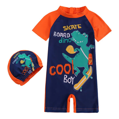 2025 Toddler Children Swimwear Suit Print UV Kids Boys Girls Summer Beach Clothes 2Pcs Cap+Bathing Swimming Diving Swimsuit