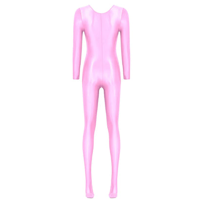 Women Oil Shiny Long Sleeve Pantyhose Jumpsuit Bodystocking Yoga Gymnastics Shapewear One-Piece Swimsuit Catsuit Glossy Bodysuit