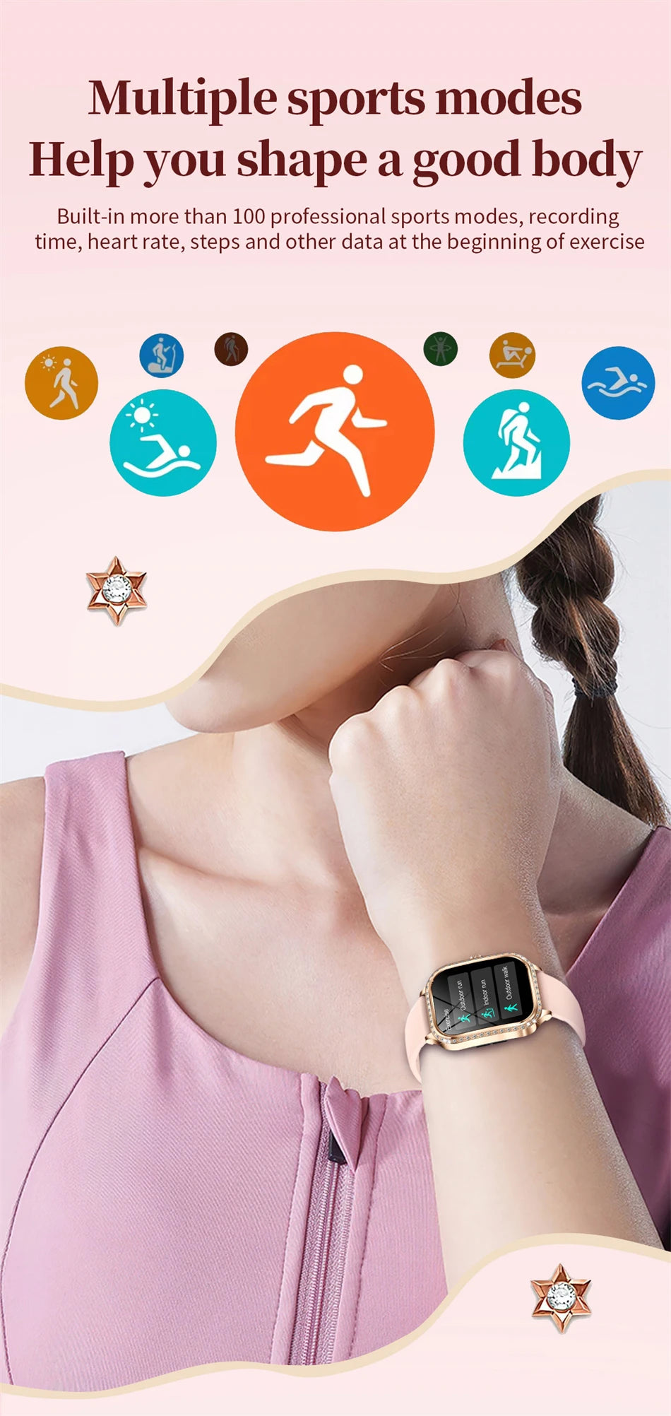 2026 Fashion Women Smart Watch Bluetooth Call Custom Watch Face Fitness Tracker IP68 Waterproof Smartwatch Woman for Android IOS