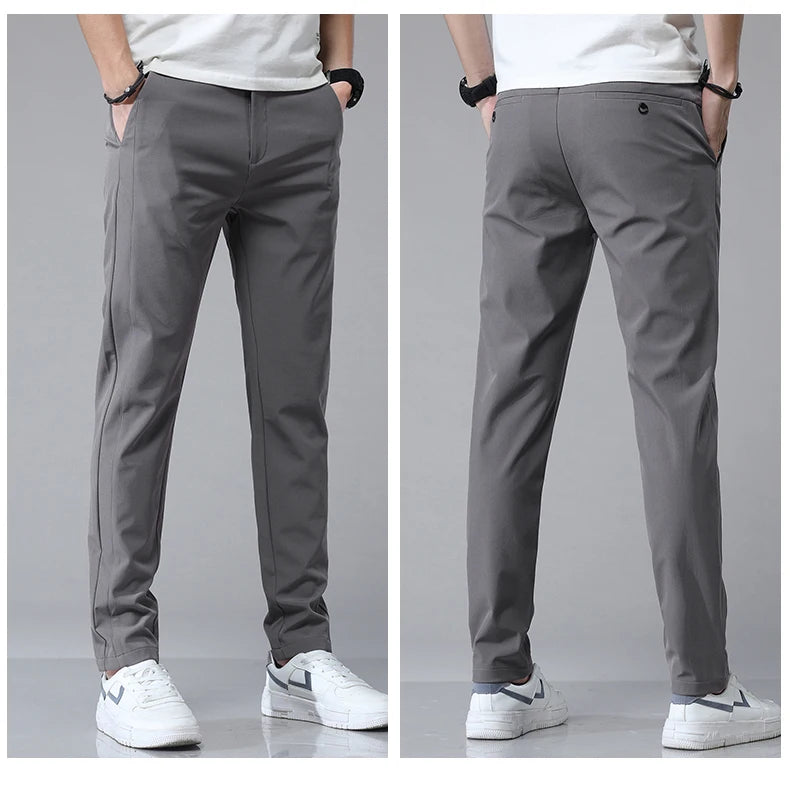 Korean Men's Warm Golf Pants Slim Straight Winter Thick Fleece Casual Pants Business Fashion Stretch Thermal Trousers Male