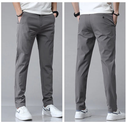 Korean Men's Warm Golf Pants Slim Straight Winter Thick Fleece Casual Pants Business Fashion Stretch Thermal Trousers Male