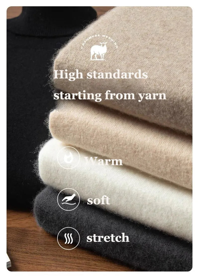 100% Pure Cashmere Wool Turtleneck Sweaters For Men Pullover 2023 Autumn Winter Soft lightweight Warm Knitted Sweater Pull Homme