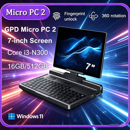 GPD Micro PC 2 Handheld Mini Laptop 7 Inch Touch Screen 16GB RAM 512GB SSD N300 CPU Win11 Palm-sized Portable Mini Notebook