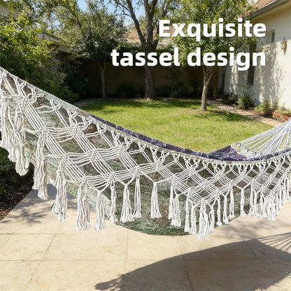 The new Bohemian-style fringed single-person and double-person hammocks are suitable for outdoor garden camping. They come with