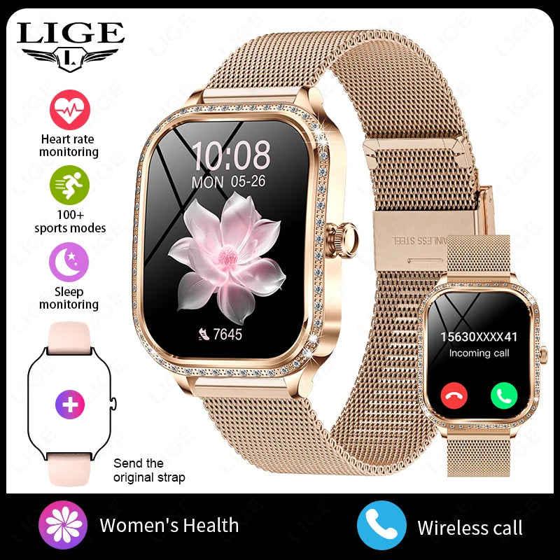 2026 Fashion Women Smart Watch Bluetooth Call Custom Watch Face Fitness Tracker IP68 Waterproof Smartwatch Woman for Android IOS