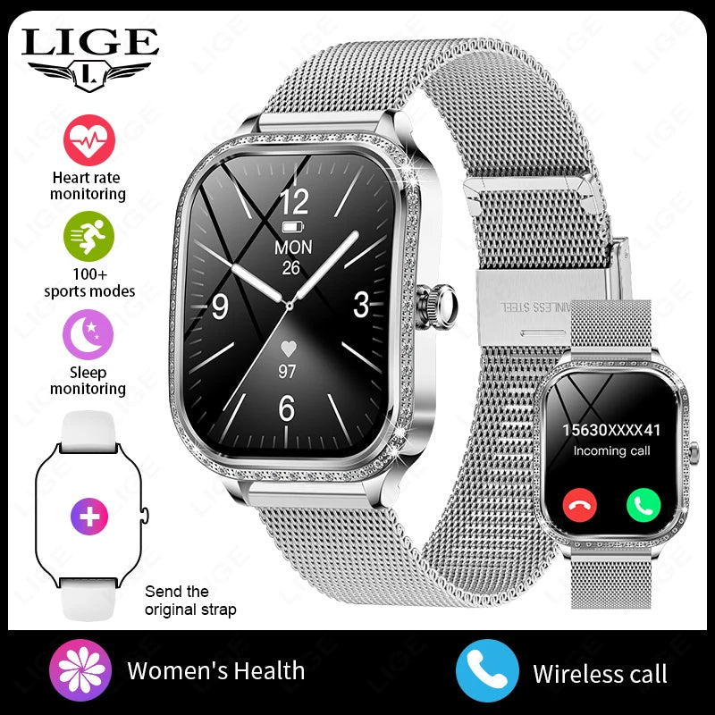 2026 Fashion Women Smart Watch Bluetooth Call Custom Watch Face Fitness Tracker IP68 Waterproof Smartwatch Woman for Android IOS