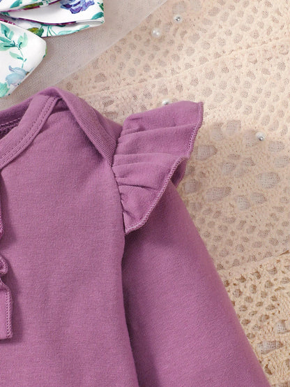 0-24 Months Newborn Baby Girl 3PCS Clothes Set Long Sleeve Romper+Flower Strap Pants+Headband Spring&Autumn Lovely Outfit