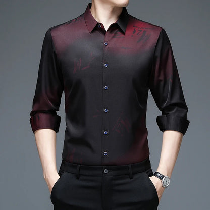 New Men's Casual and Fashionable Long Sleeved Shirt with Printed Anti Wrinkle Business Shirt
