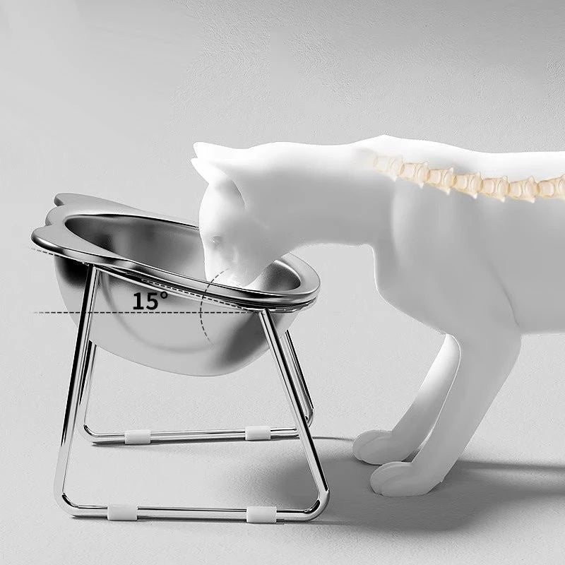 Raised Cat Bowls Tilted Neck Guard Cat Food Bowl 304 Stainless Steel Shatter-resistant Elevated 15° Pet Supplies For Puppy Cat