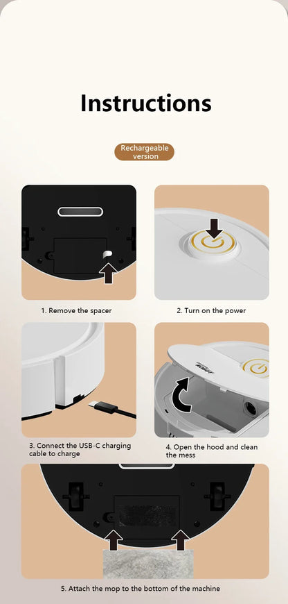 Smart Sweeping Robot Sweeping Suction Mopping 3-in-1 USB Rechargeable Vacuum Home Appliance For Floors Countertops Pet Hair