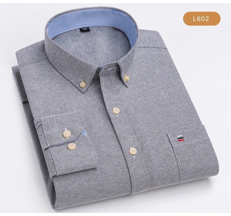 Men's Oxford Long Sleeve Shirt 100% Cotton Wrinkle Resistant & Breathable, Solid Plaid Striped Comfort Casual Button-down Shirts