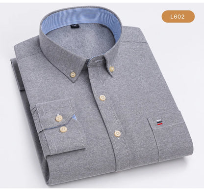 Men's Oxford Long Sleeve Shirt 100% Cotton Wrinkle Resistant & Breathable, Solid Plaid Striped Comfort Casual Button-down Shirts