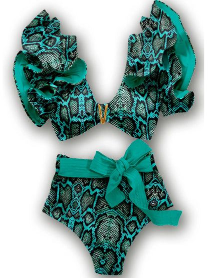 New Sexy Brazilian Bikini Set Ruffle Swimwear Women Push Up Swimsuit High Waist Print Floral Bathing Suit Biquini Female