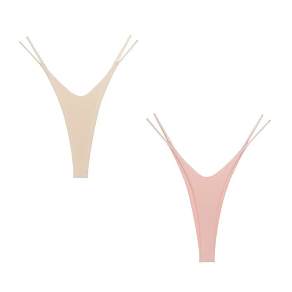 2PCS Sexy High Cut Double-layer Cotton Thong Women's Bikini Bottom Brief G-string Underwear with Elastic Thin Double Belt