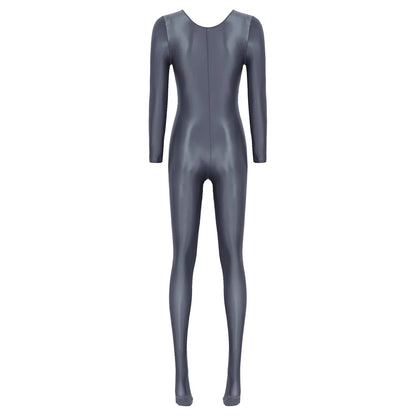 Women Oil Shiny Long Sleeve Pantyhose Jumpsuit Bodystocking Yoga Gymnastics Shapewear One-Piece Swimsuit Catsuit Glossy Bodysuit