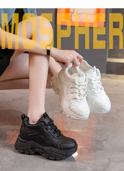 Women's Walking Sneakers, Lightweight Non-Slip High-Top Platform Chunky Sneakers, Elevator Shoes for Daily Wear & Fitness