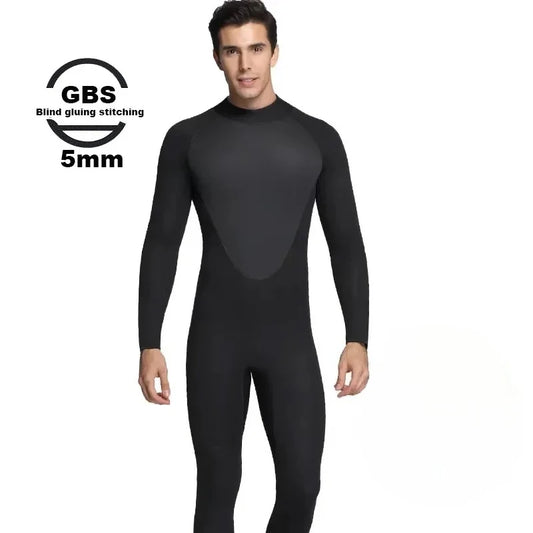 Scuba Diving Suit for Men, 5mm Neoprene Wetsuit Winter Swimsuit, One-Piece Design, Blind Seam,Back Zipper