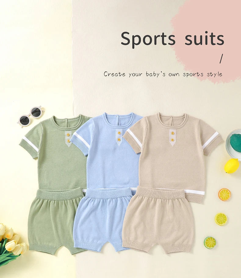 Baby Clothes Set Knitted Cotton Infant Tops +Pants Breathable Comfortable Newborn Boy Girl Pullover +Shorts Summer Fashion Solid