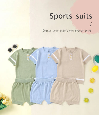 Baby Clothes Set Knitted Cotton Infant Tops +Pants Breathable Comfortable Newborn Boy Girl Pullover +Shorts Summer Fashion Solid