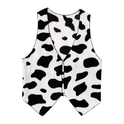 Men's Cow Print Vest Halloween Festival Cosplay Party Fancy Dress Up Sleeveless Open Front Waistcoat Vintage Hippie Costume Vest