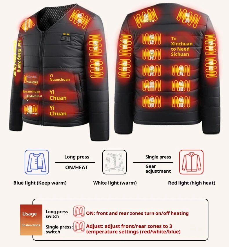 Smart Heating Cotton Jacket V-Neck Inner Wear 24 Zones Electric Thermal Insulation Clothes Motorcycle Riding Vest Heat Retention