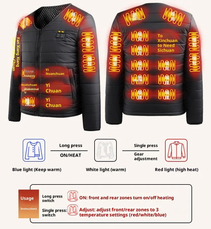 Smart Heating Cotton Jacket V-Neck Inner Wear 24 Zones Electric Thermal Insulation Clothes Motorcycle Riding Vest Heat Retention