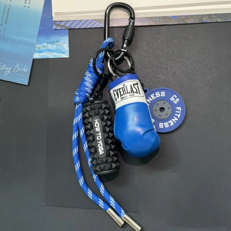 Mini Yoga Foam Roller Keychain Fashion DIY Boxing Gloves Dumbbell Keychain Sports Bag Pendant Fitness Enthusiast Gift