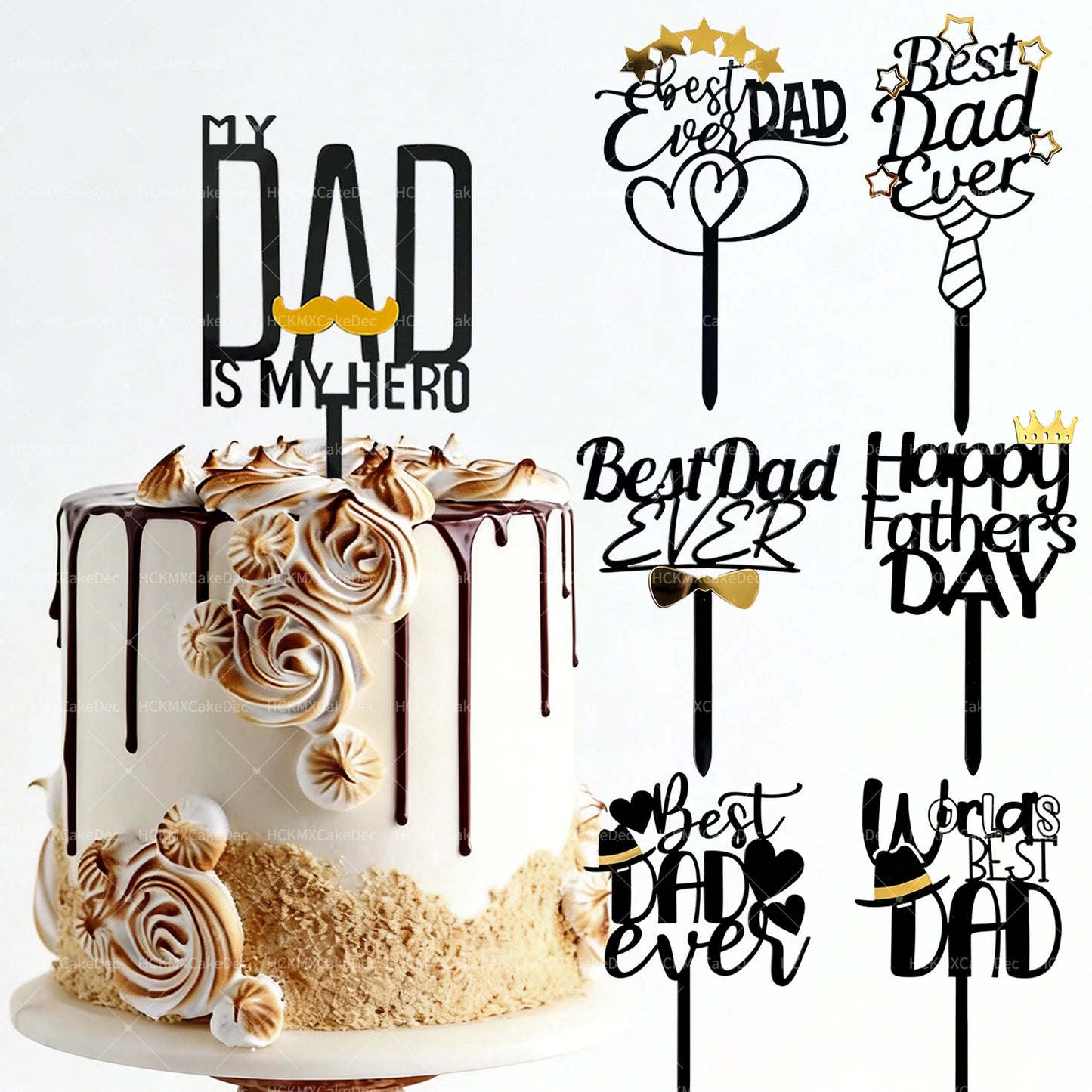 3pcs Acrylic Best Dad Ever Happy Father's Day Cake Toppers for Celebration Father's Day Dad's Birthday Party DIY Cake Decoration