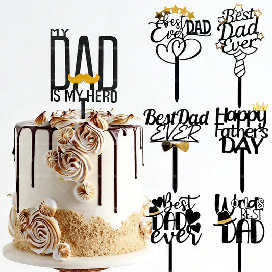 3pcs Acrylic Best Dad Ever Happy Father's Day Cake Toppers for Celebration Father's Day Dad's Birthday Party DIY Cake Decoration