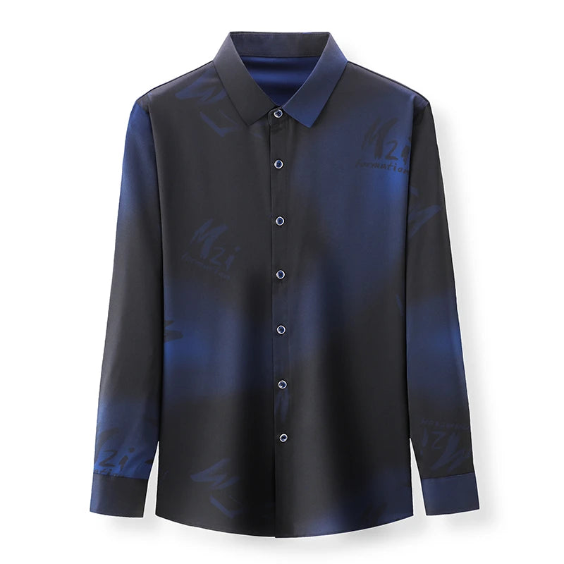 New Men's Casual and Fashionable Long Sleeved Shirt with Printed Anti Wrinkle Business Shirt