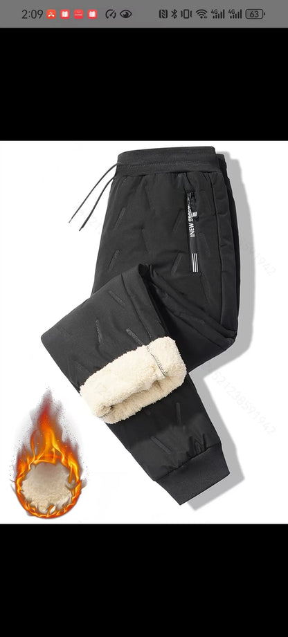 European size thick cotton pants with cashmere for men's cold and casual wear, ultrasonic cotton pants available in multiple col