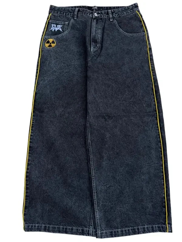 Gothic Halloween Scythe Grim Reaper Hip Hop Streetwear Jeans Men Women Retro Punk Print Traight Wide-leg Black Baggy Denim Pants