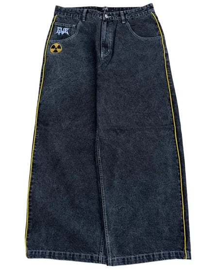 Gothic Halloween Scythe Grim Reaper Hip Hop Streetwear Jeans Men Women Retro Punk Print Traight Wide-leg Black Baggy Denim Pants