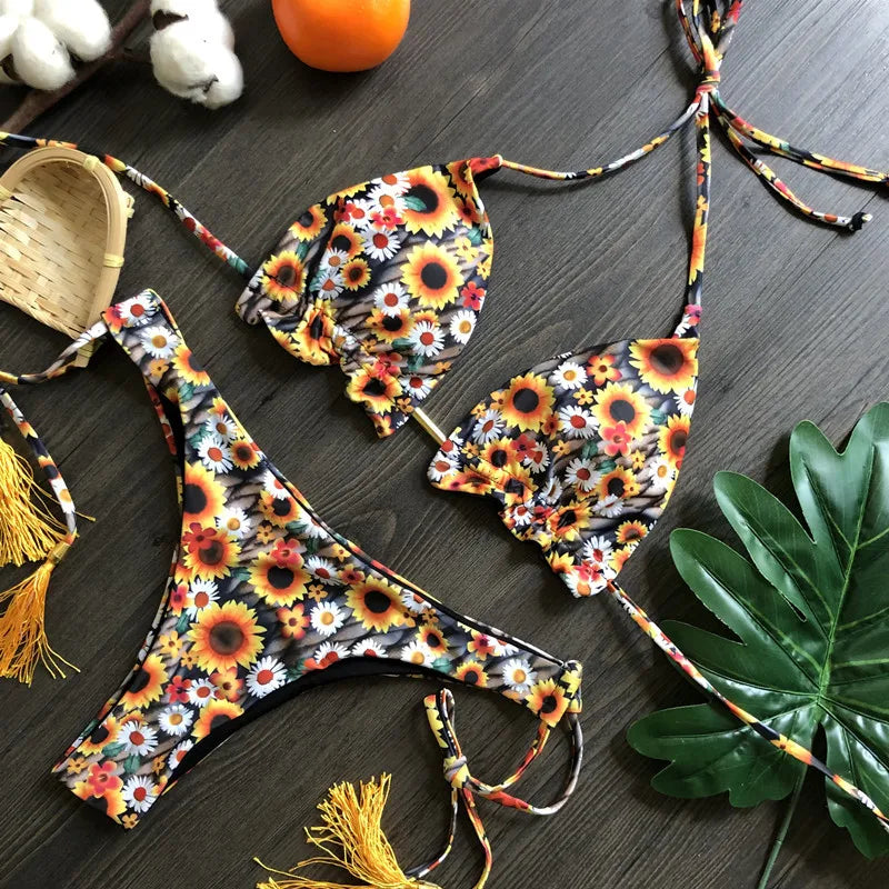 Women's Printed Bikini Beach Holiday Trio