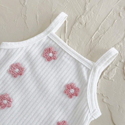 Ins Newborn Baby Girl Clothes Summer Suspenders Romper Triangle Jumpsuit Flower Embroidery Toddler Strap Bodysuit 0-18 Months