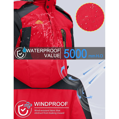 TACVASEN Men's Waterproof Ski Jacket Fleece Lining Warmth Parka Winter Snow Working Outdoors Hooded Coat Rain Shell Windbreaker