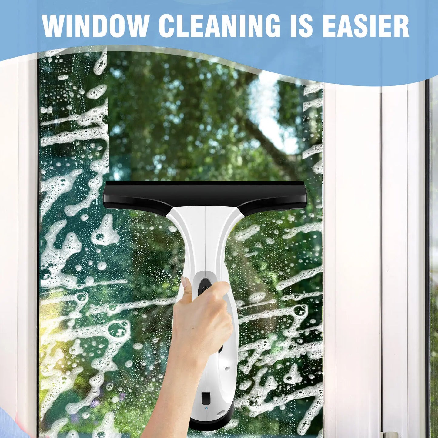 Cordless Window Vac, Rechargeable Window Vacuum Cleaner with Squeegee Head, 150ml Water Tank, Lightweight, 30 Minutes Use On One