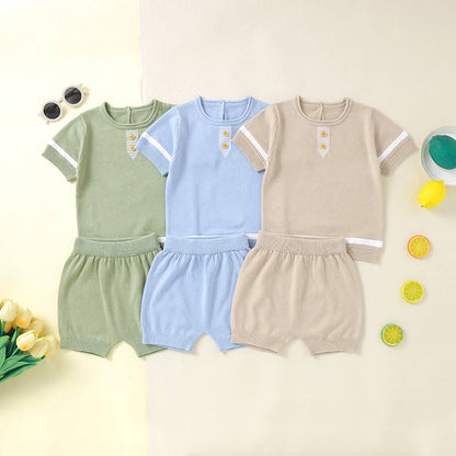 Baby Clothes Set Knitted Cotton Infant Tops +Pants Breathable Comfortable Newborn Boy Girl Pullover +Shorts Summer Fashion Solid