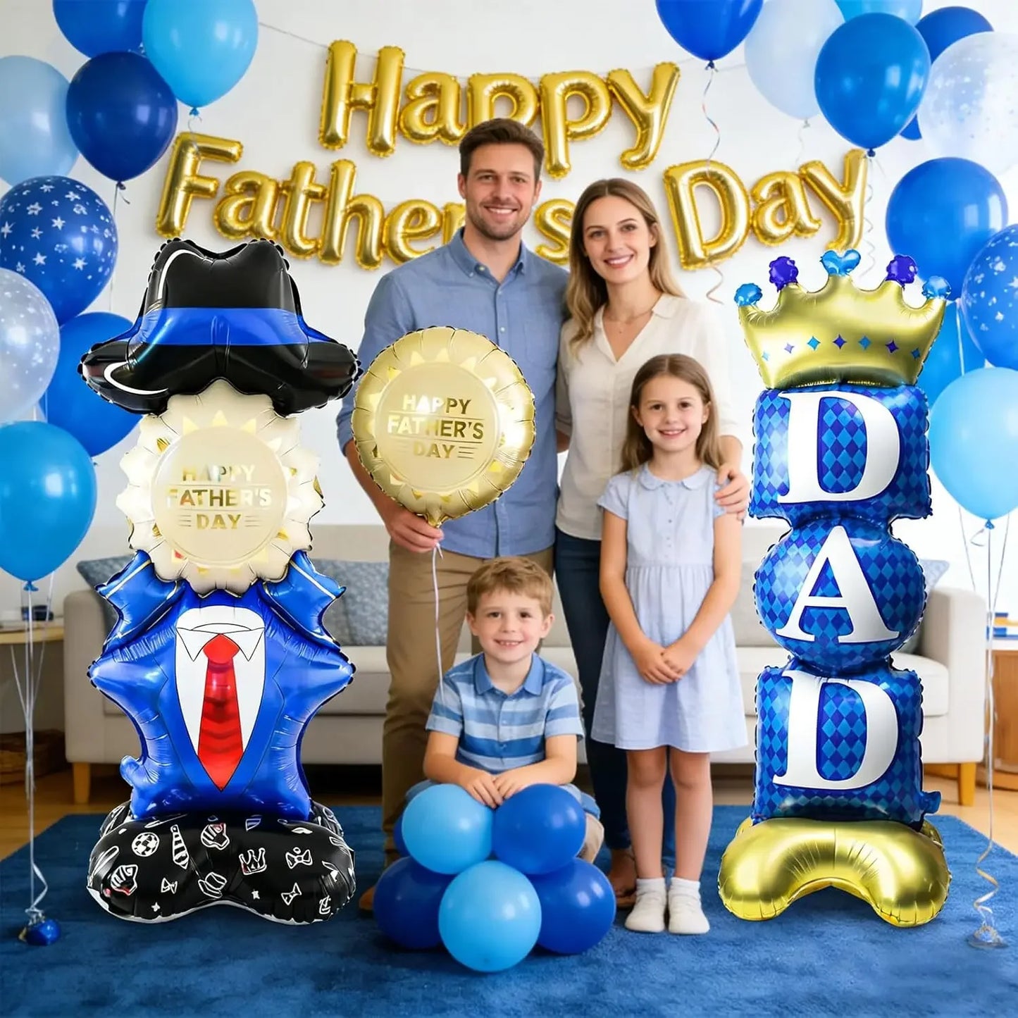 Self Standing DAD Balloons, Large Standing Fathers Day Mylar Balloons for Happy Fathers Day Decorations Birthday Dad Decorations