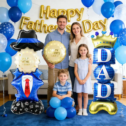 Self Standing DAD Balloons, Large Standing Fathers Day Mylar Balloons for Happy Fathers Day Decorations Birthday Dad Decorations